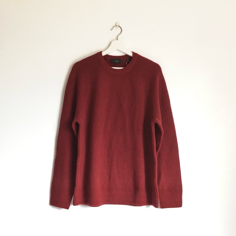 NWT Vince Raglan Wool Cashmere Crewneck Knit Sweater | Red Currant, Size Large